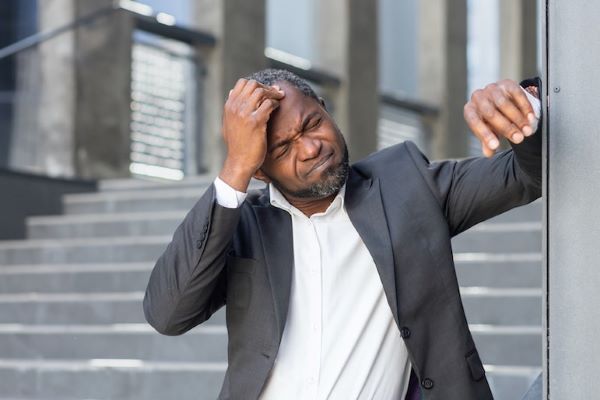 man holding head in pain