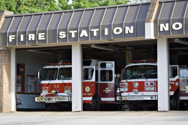 fire trucks in station bay