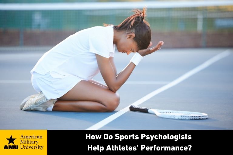 distraught female tennis player kneeling on court