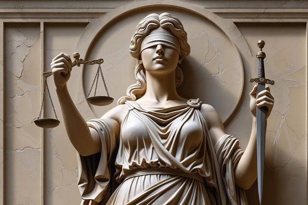 criminal justice symbolic statue of blindfolded woman holding scale and sword
